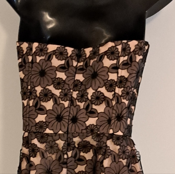 Mark Shale Strapless Black & Brown Organza Lace Overlay Lined Dress Misses 8 - Picture 9 of 9